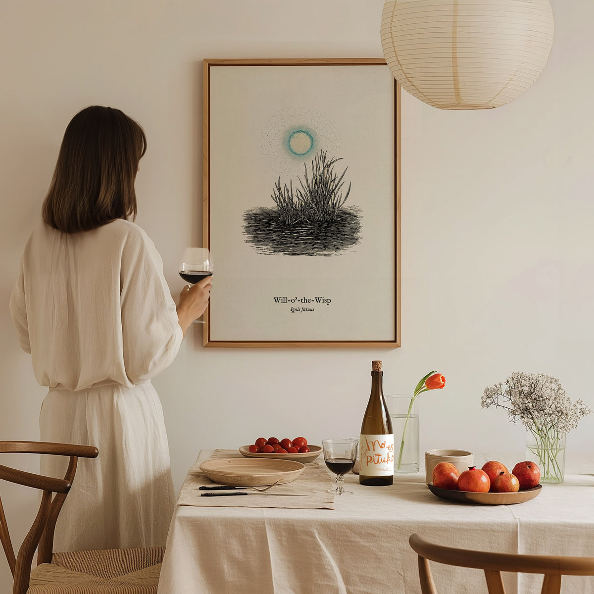 Will-o'-the-Wisp Poster | Ignis Fatuus Pen and Ink Print | Vintage Scientific Illustration Wall Art — styled in a modern inte