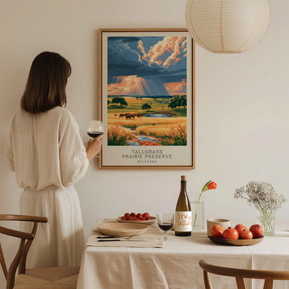 Tallgrass Prairie Preserve Matte Border Poster | Oklahoma Destination Print Travel Wall Art — styled in a modern interior