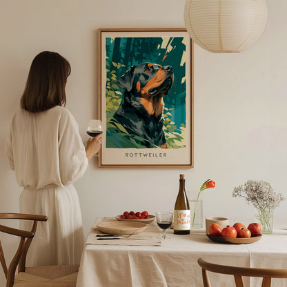 Rottweiler Poster | Loyal Guardian Wildlife Wall Art — styled in a modern interior