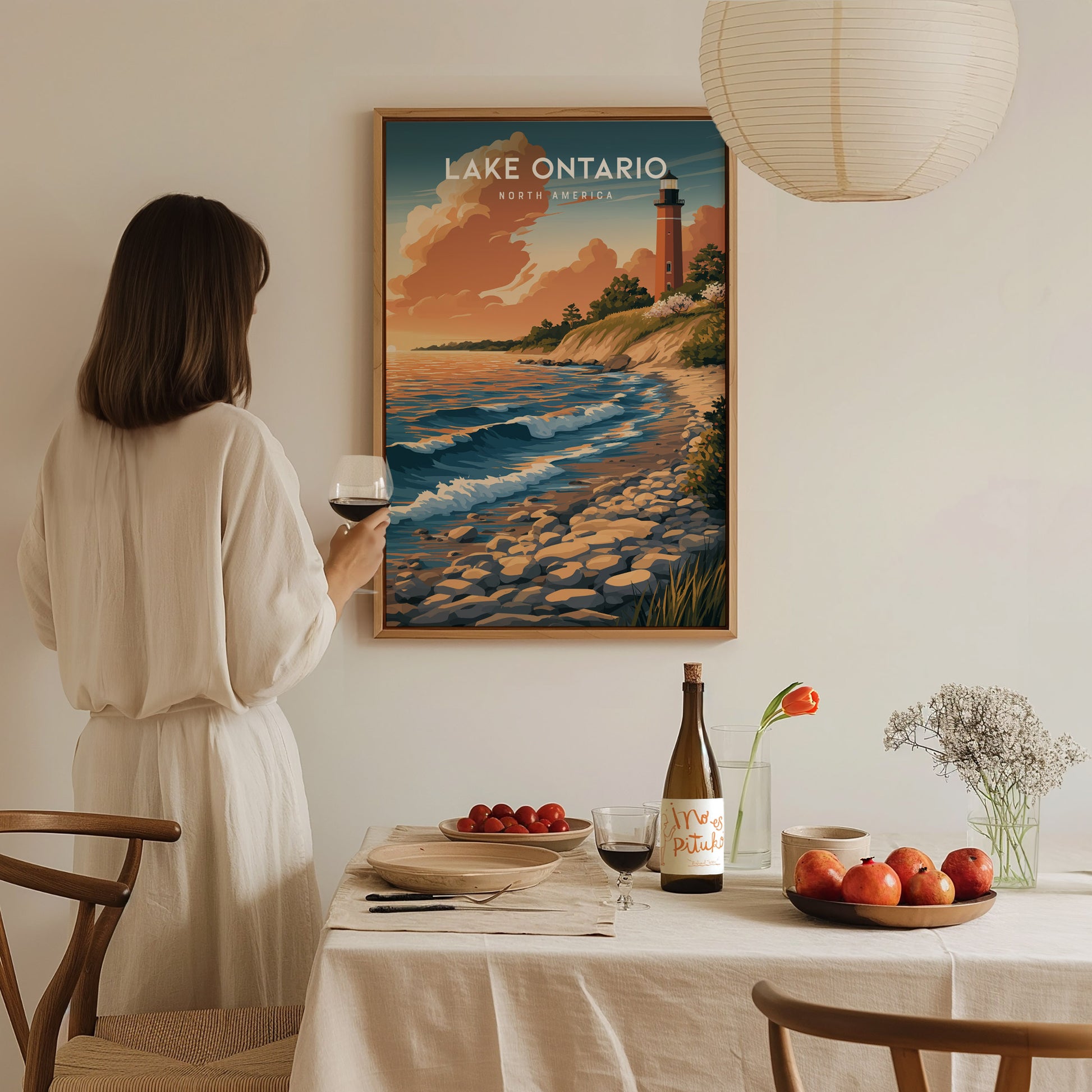 Lake Ontario, North America Poster | Freshwater Shores & Sailboat Horizon Wall Art — styled in a modern interior