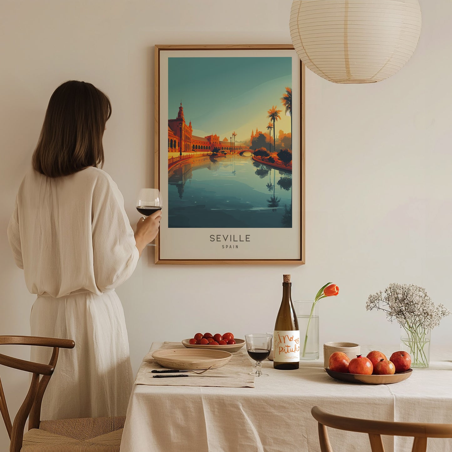 Seville Matte Border Poster | Spain Destination Print Travel Wall Art — styled in a modern interior