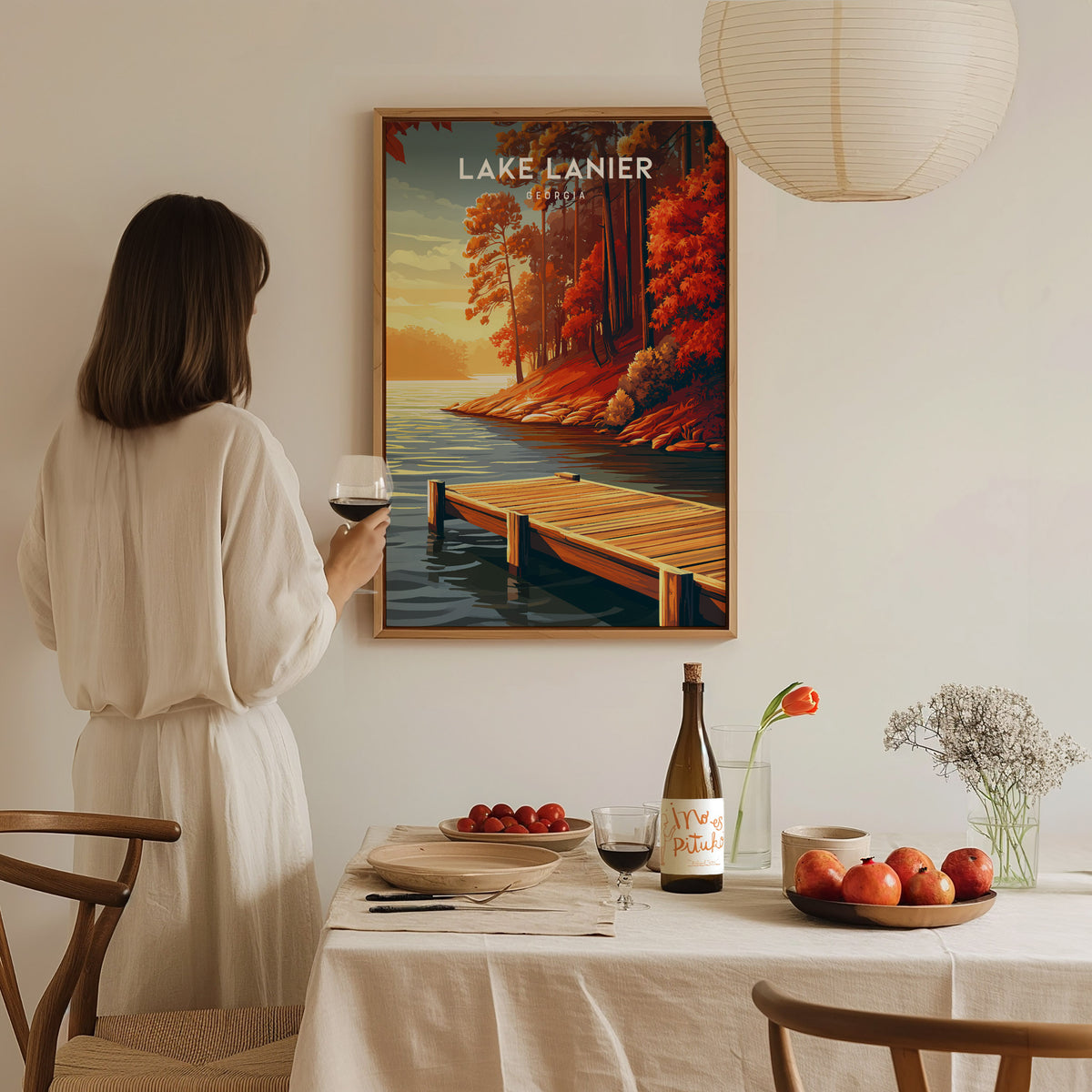 Lake Lanier, Georgia Poster | Serene Lakeside Vacation Wall Art — styled in a modern interior