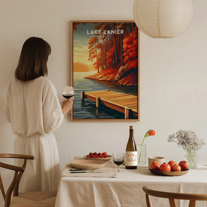 Lake Lanier, Georgia Poster | Serene Lakeside Vacation Wall Art — styled in a modern interior