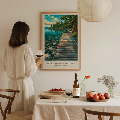 Ponderosa State Park Matte Border Poster | Mccall, Idaho Destination Print Travel Wall Art — styled in a modern interior