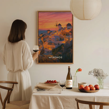 Mykonos Travel Poster | Greek Island Sunset Wall Art Print
