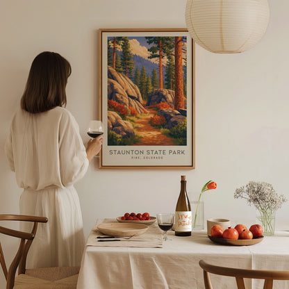 Staunton State Park Matte Border Poster | Pine, Colorado Destination Print Travel Wall Art — styled in a modern interior