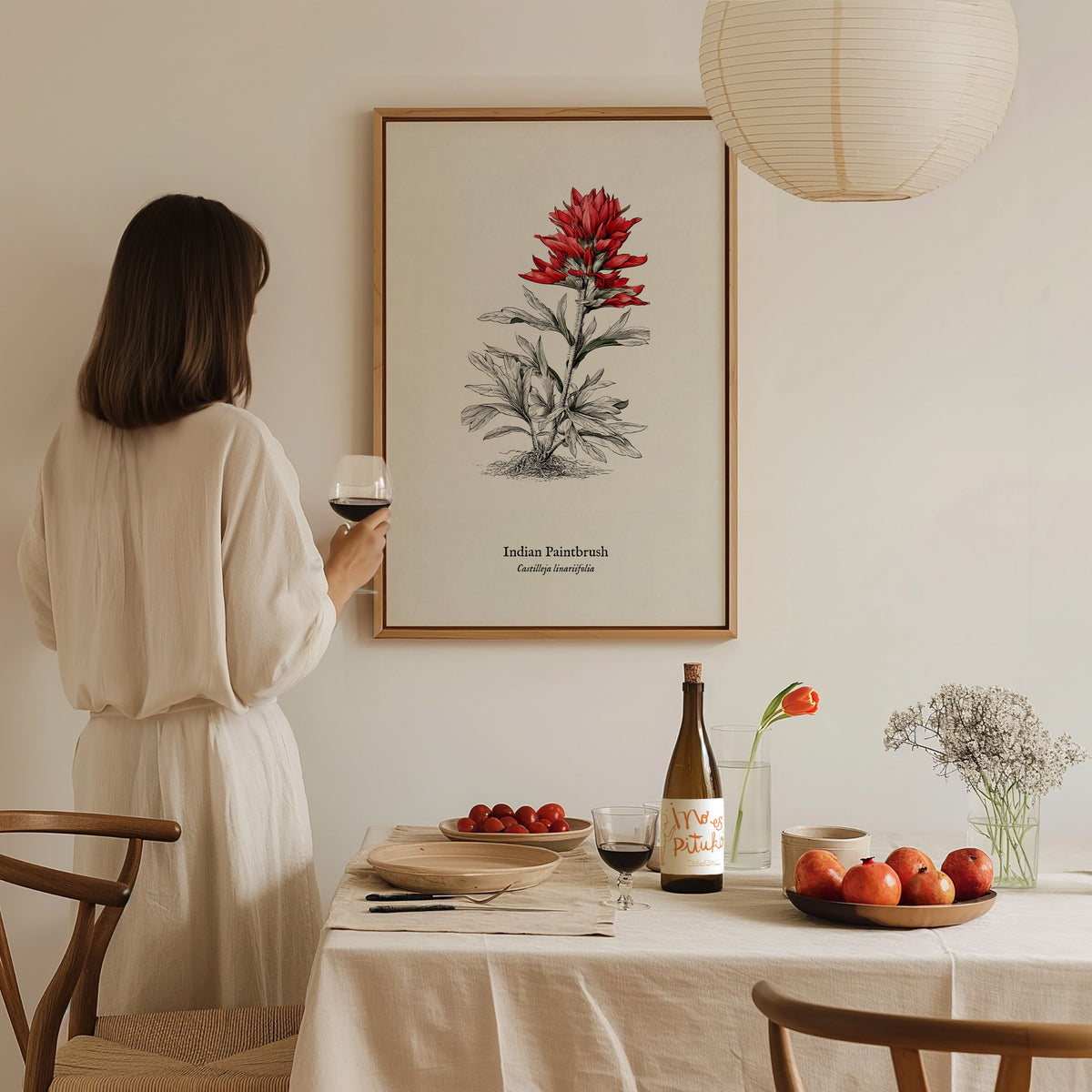 Indian Paintbrush Poster | Castilleja Linariifolia Pen and Ink Print Vintage Botanical Illustration — styled in a modern inte
