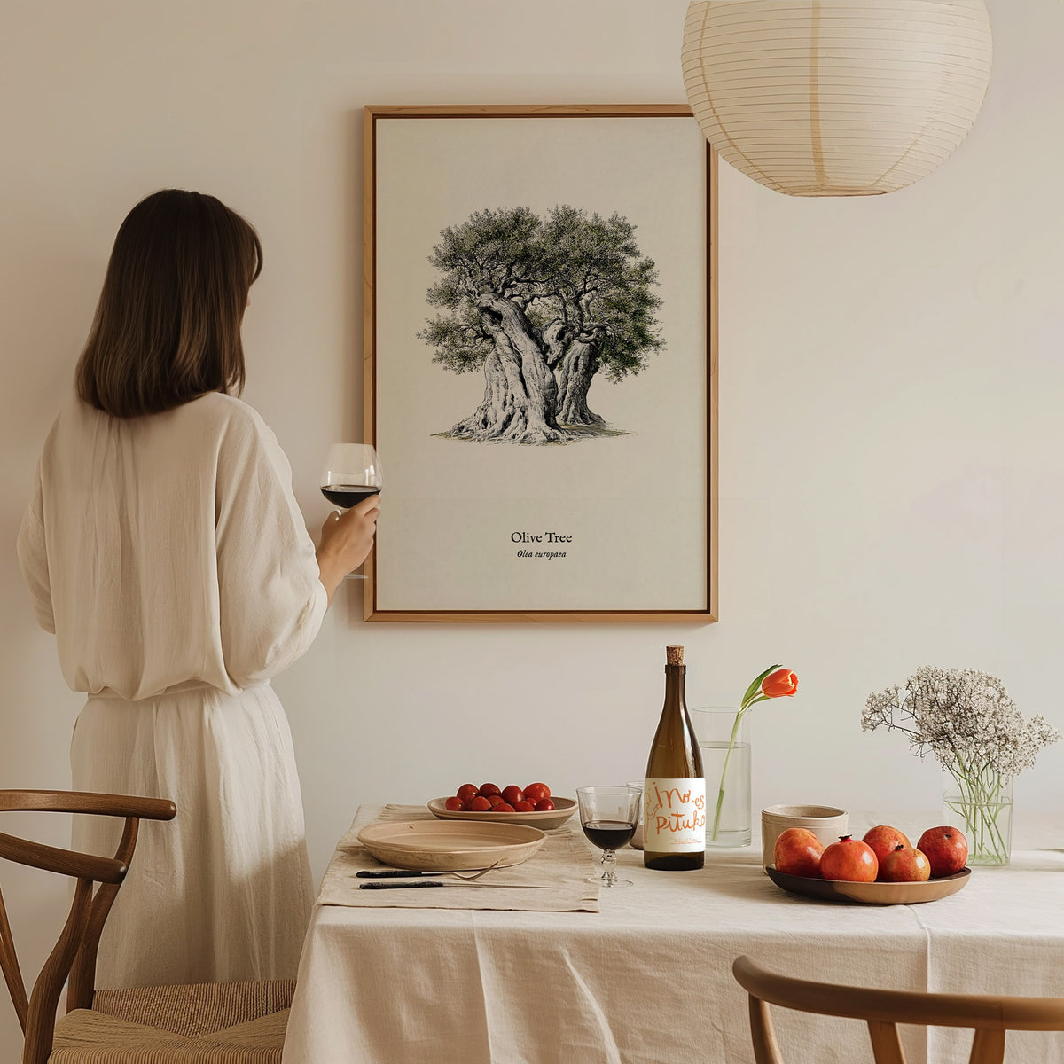 Olive Tree Poster | Vintage Olea europaea Botanical Illustration Wall Art — styled in a modern interior