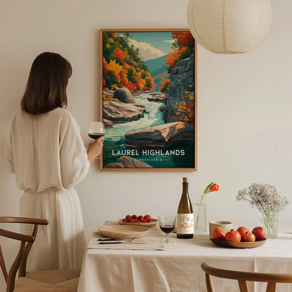 Laurel Highlands, Pennsylvania Poster | Mountain Forest Retreat Framed or Unframed Wall Art — styled in a modern interior