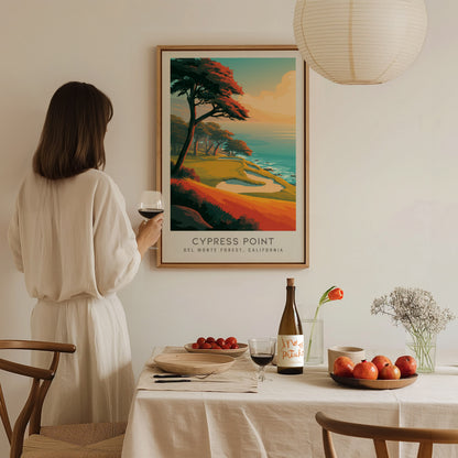 Cypress Point Matte Border Poster | Del Monte Forest, California Golfer Gift Framed or Unframed — styled in a modern interior
