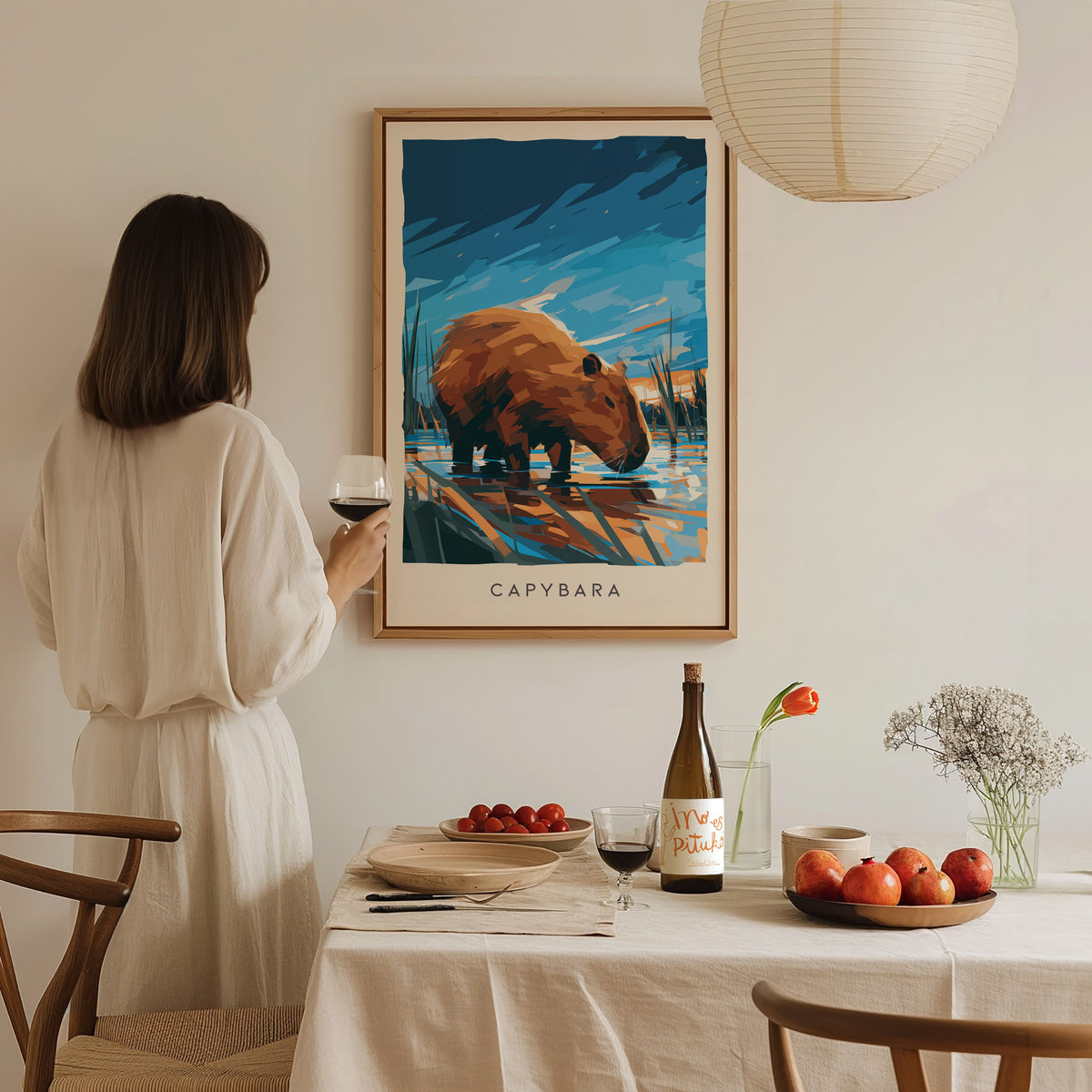 Capybara, Hydrochoerus hydrochaeris Poster | Gentle Giant Wildlife Wall Art — styled in a modern interior