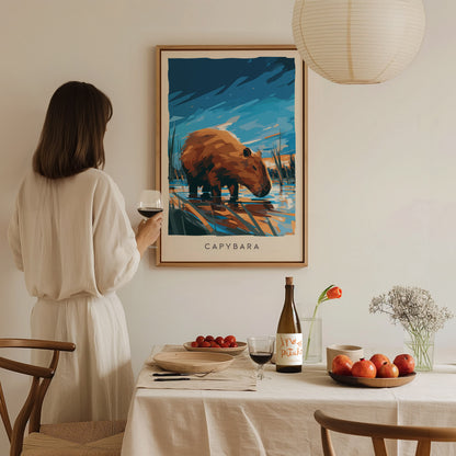 Capybara, Hydrochoerus hydrochaeris Poster | Gentle Giant Wildlife Wall Art — styled in a modern interior