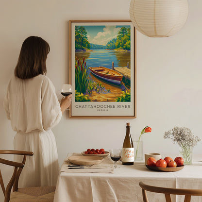 Chattahoochee River Matte Border Poster | Georgia Vacation Wall Art Framed or Unframed — styled in a modern interior