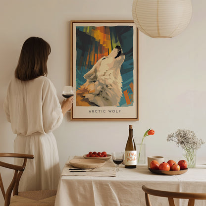 Arctic Wolf Poster | Majestic Winter Wilderness Wildlife Wall Art — styled in a modern interior