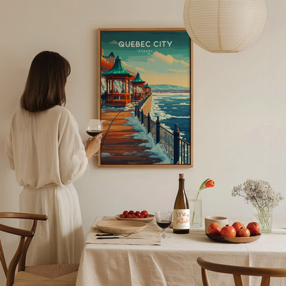 Quebec City, Canada Poster | Old World Charm Cobblestone Streets Wall Art — styled in a modern interior