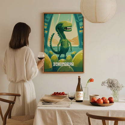 Cute Alien Xenomorph Poster | Kids Room Sci-Fi Creature Wall Art | Framed or Unframed