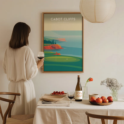 Cabot Cliffs, Nova Scotia Poster | Dramatic Links Golf Course Print Wall Art — styled in a modern interior
