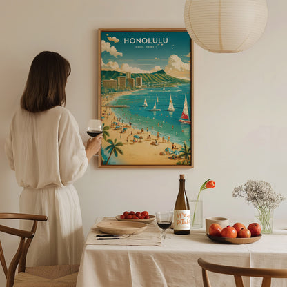 Honolulu Waikiki Poster | Diamond Head Oahu Skyline Wall Art