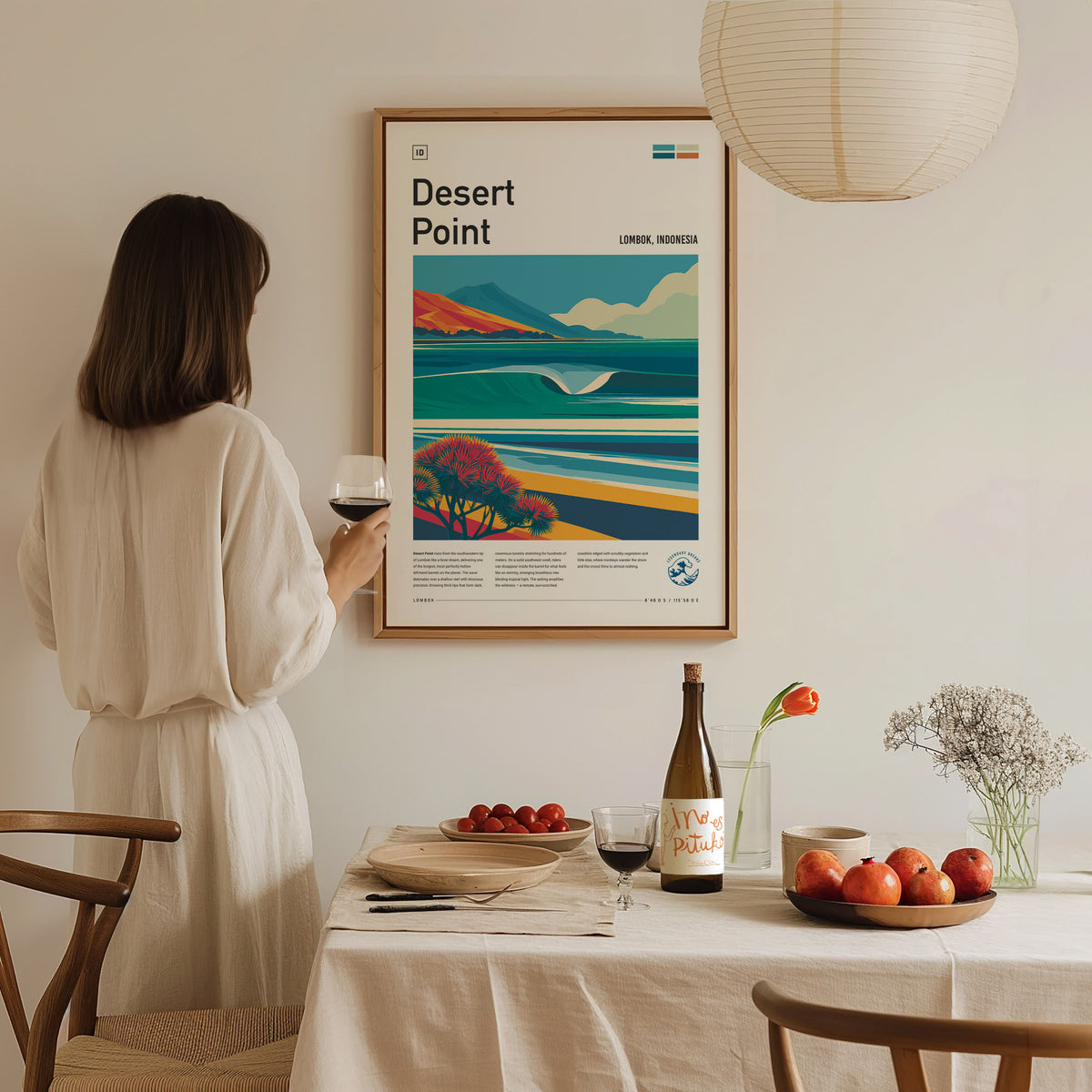 Desert Point, Lombok, Indonesia Poster | Surf Wall Art & Wave Print Wall Art — styled in a modern interior