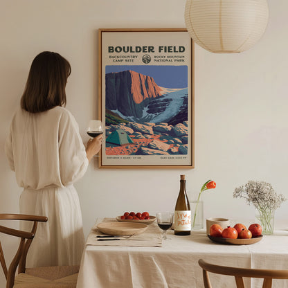 Boulder Field, Rocky Mountain National Park Poster | Hiker Gift | Alpine Wilderness Block Print Wall Art — styled in a modern