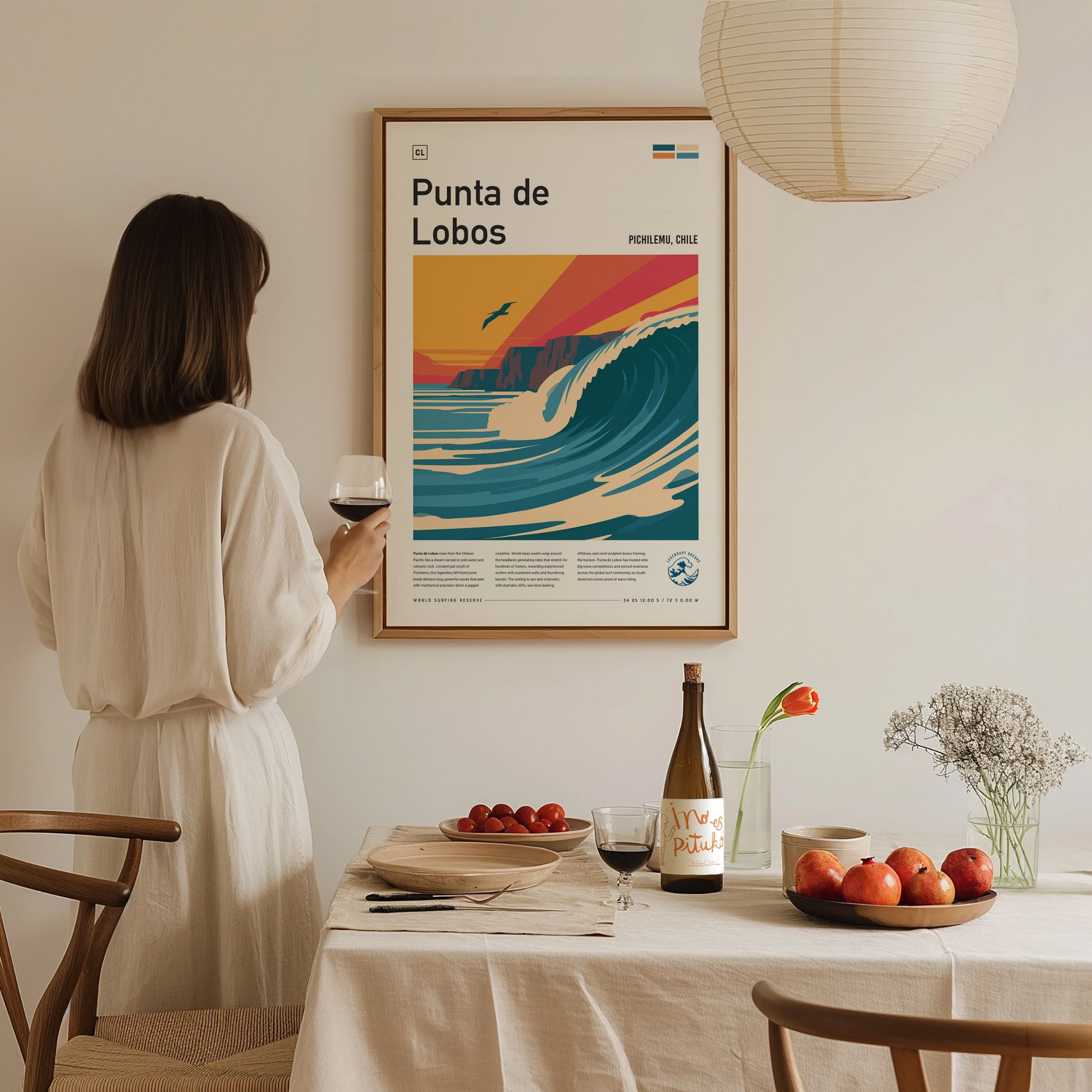 Punta de Lobos, Chile Poster | Dramatic Cliffs & Surf Wall Art — styled in a modern interior