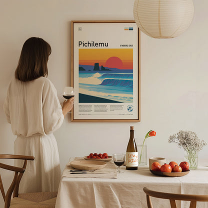 Pichilemu, Chile Poster | Pacific Surf & Coastal Cliffs Wall Art — styled in a modern interior