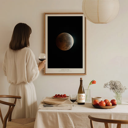 Lunar Eclipse Poster | NASA Southern Louisiana Space Photography Wall Art — styled in a modern interior