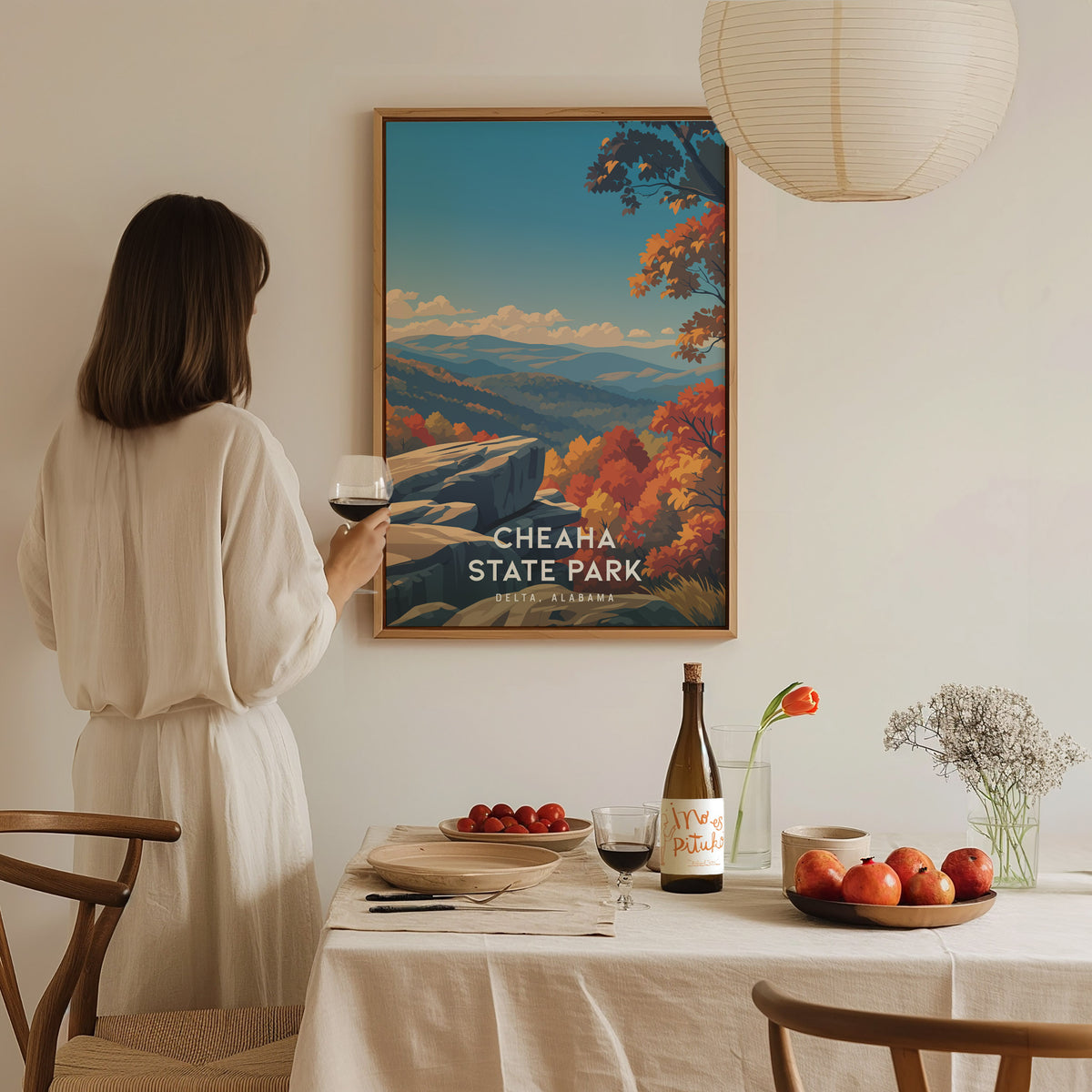 Cheaha State Park, Delta, Alabama Poster | Mountain Overlook Wilderness Wall Art — styled in a modern interior