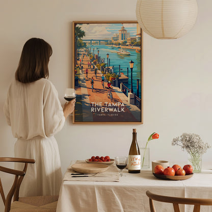 Tampa Riverwalk Poster | Florida Waterfront Art | Downtown TPA Gift