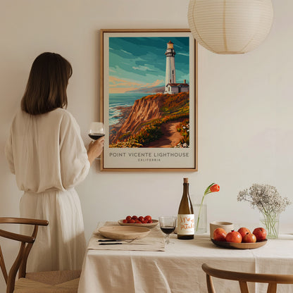 Point Vicente Lighthouse Matte Border Poster | California Travel Wall Art — styled in a modern interior