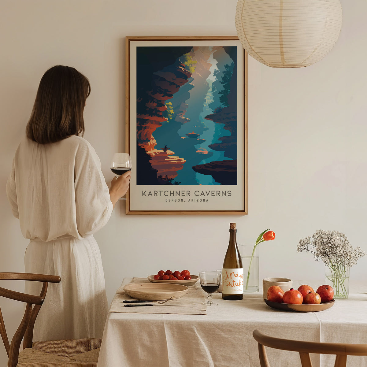 Kartchner Caverns Matte Border Poster | Benson, Arizona Travel Wall Art — styled in a modern interior