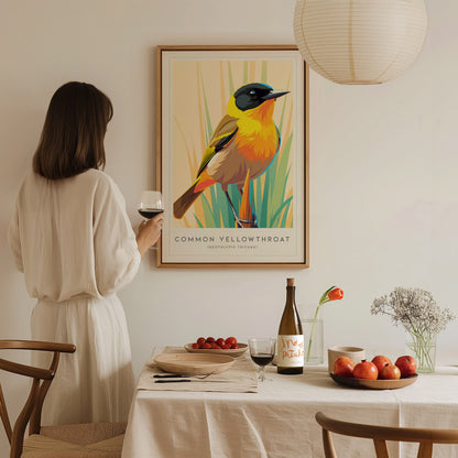 Common Yellowthroat, Geothlypis trichas Poster | Vibrant Warbler Nature Poster Wall Art — styled in a modern interior