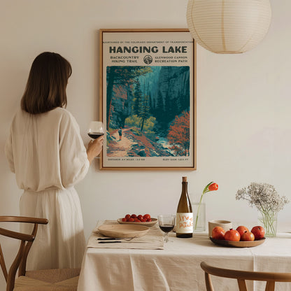 Hanging Lake, Glenwood Canyon Poster | Hiker Gift | Backcountry Trail Wall Art — styled in a modern interior