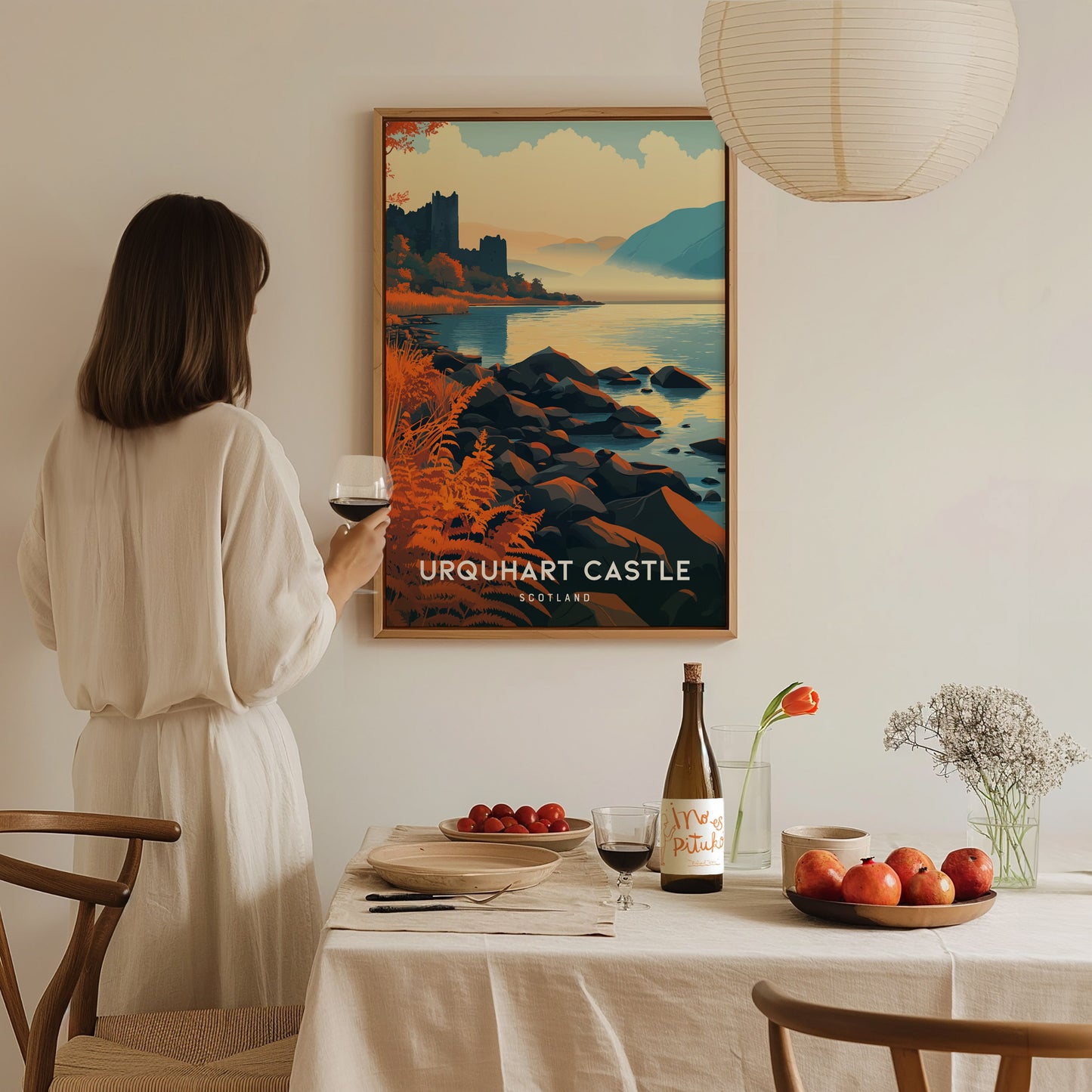 Urquhart Castle, Scotland Poster | Loch Ness Highland Ruins Wall Art — styled in a modern interior