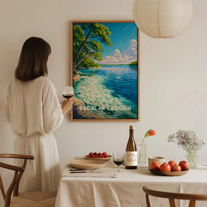 Bacalar Lagoon, Mexico Poster | Seven Colors Lake Tropical Beach Print Wall Art — styled in a modern interior