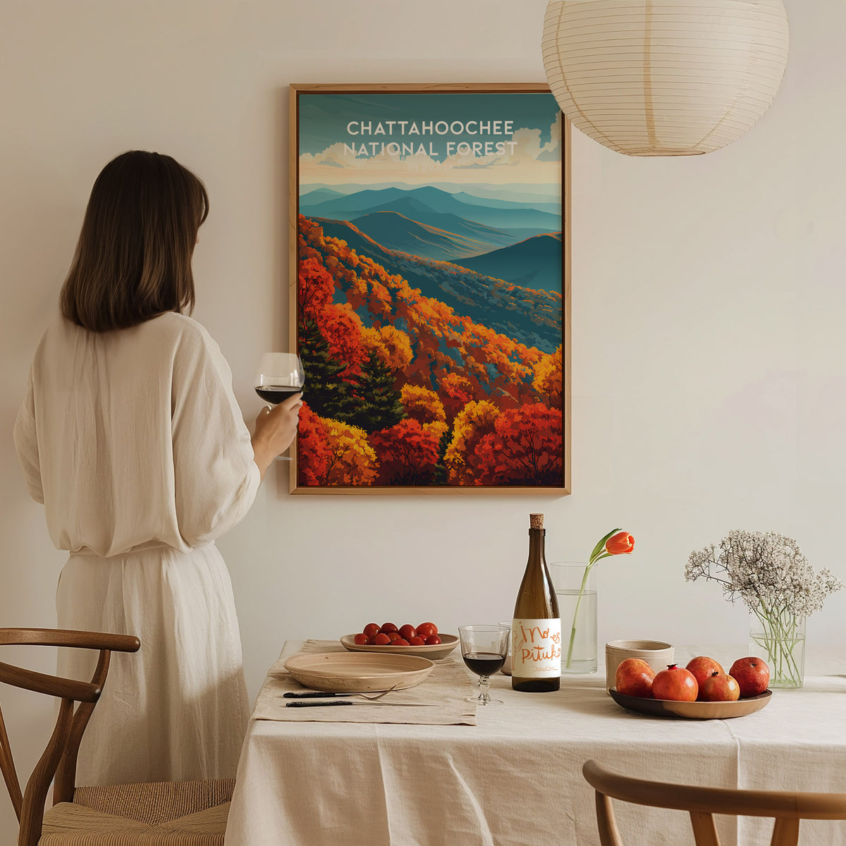 Chattahoochee National Forest, Georgia Poster | Mountain Wilderness Destination Print Wall Art — styled in a modern interior