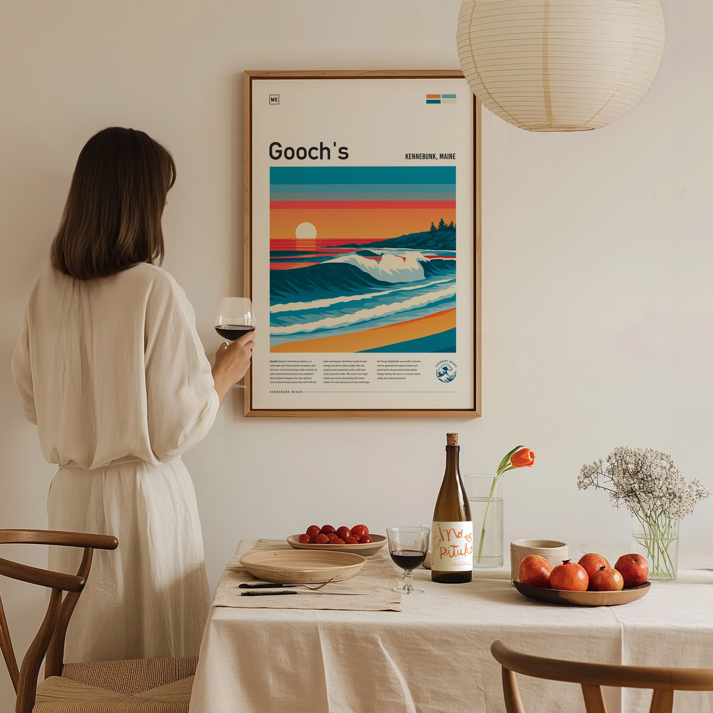 HUMBOLDT COUNTY SURFERS アートポスター Gooch's Beach, Kennebunk, Maine Poster | Rocky Shore & Rolling
