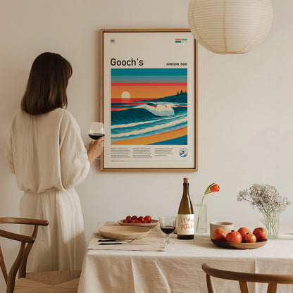 Gooch's Beach, Kennebunk, Maine Poster | Rocky Shore & Rolling Waves Wall Art — styled in a modern interior