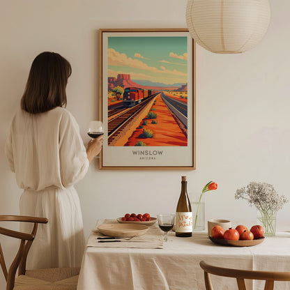 Winslow Matte Border Poster | Arizona Travel Wall Art — styled in a modern interior