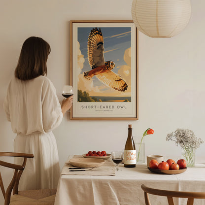 Short-eared Owl, Asio flammeus Poster | Raptor Wildlife Print Nature Wall Art — styled in a modern interior