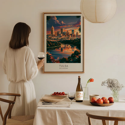 Tulsa Matte Border Poster | Oklahoma Destination Print Travel Wall Art — styled in a modern interior