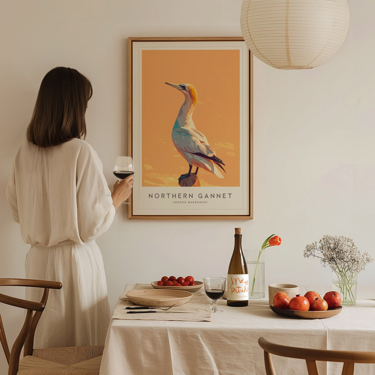 Northern Gannet, Morus bassanus Poster | Striking Seabird Wildlife Print Wall Art — styled in a modern interior