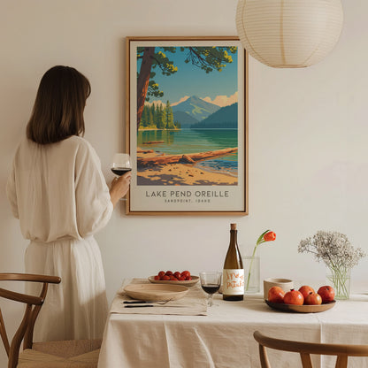 Lake Pend Oreille Matte Border Poster | Sandpoint, Idaho Destination Print — styled in a modern interior