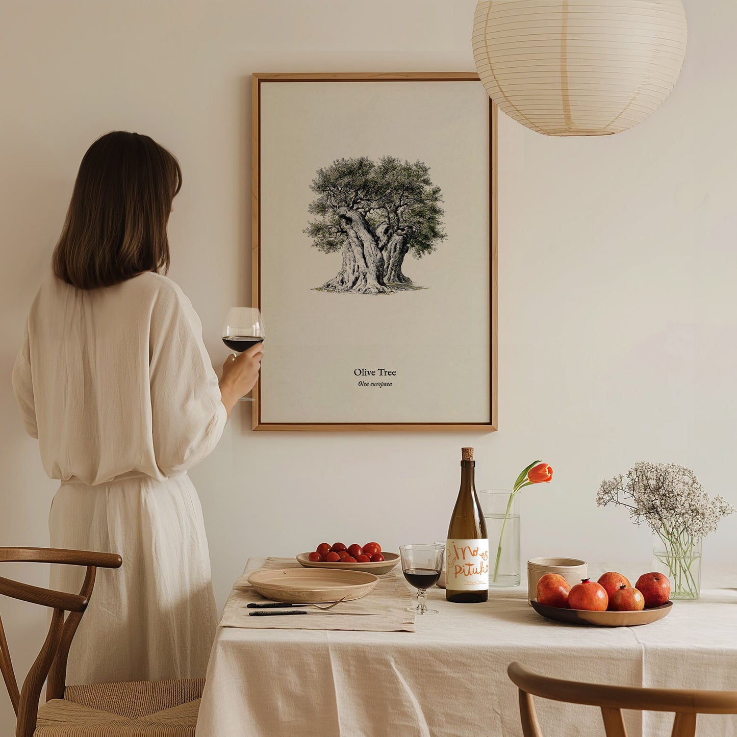 Olive Tree Poster | Vintage Olea europaea Botanical Illustration Wall Art — styled in a modern interior