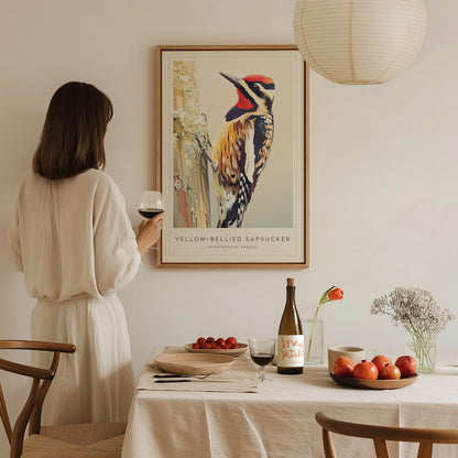 Yellow-bellied Sapsucker, Sphyrapicus varius Poster | Woodland Bird Wall Art — styled in a modern interior