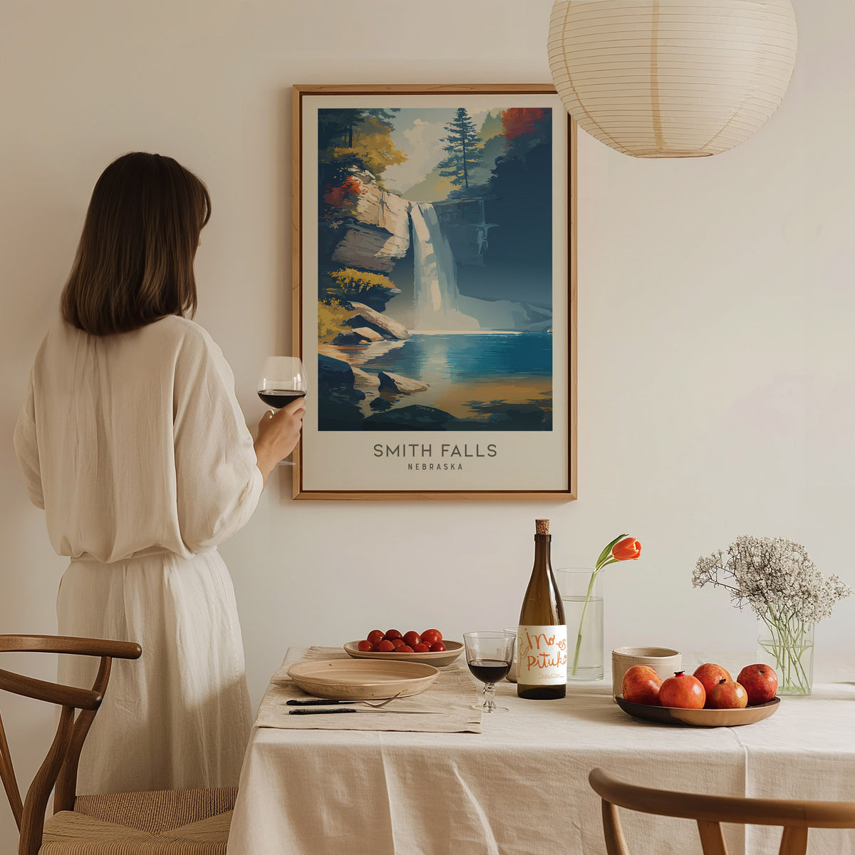 Smith Falls Matte Border Poster | Nebraska Travel Wall Art — styled in a modern interior