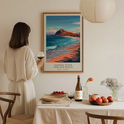 Makena State Park Big Beach Matte Border Poster | Maui, Hawaii Destination Print Travel Wall Art — styled in a modern interio