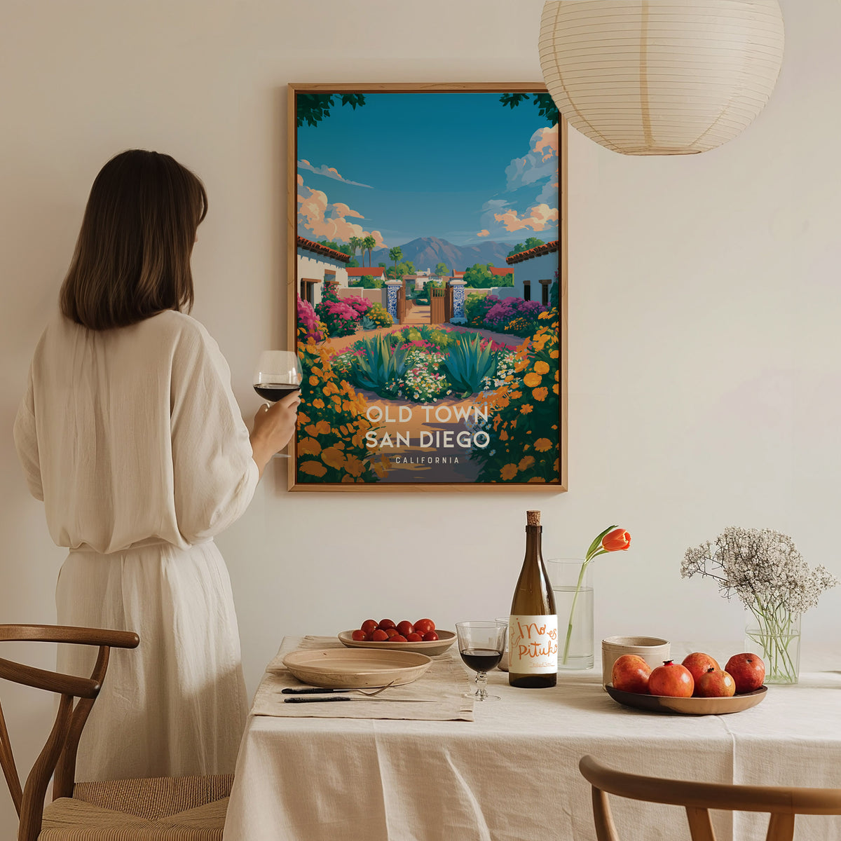 Old Town San Diego, California Poster | Historic Adobe & Fiesta Charm Wall Art — styled in a modern interior