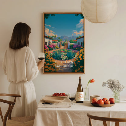 Old Town San Diego, California Poster | Historic Adobe & Fiesta Charm Wall Art — styled in a modern interior