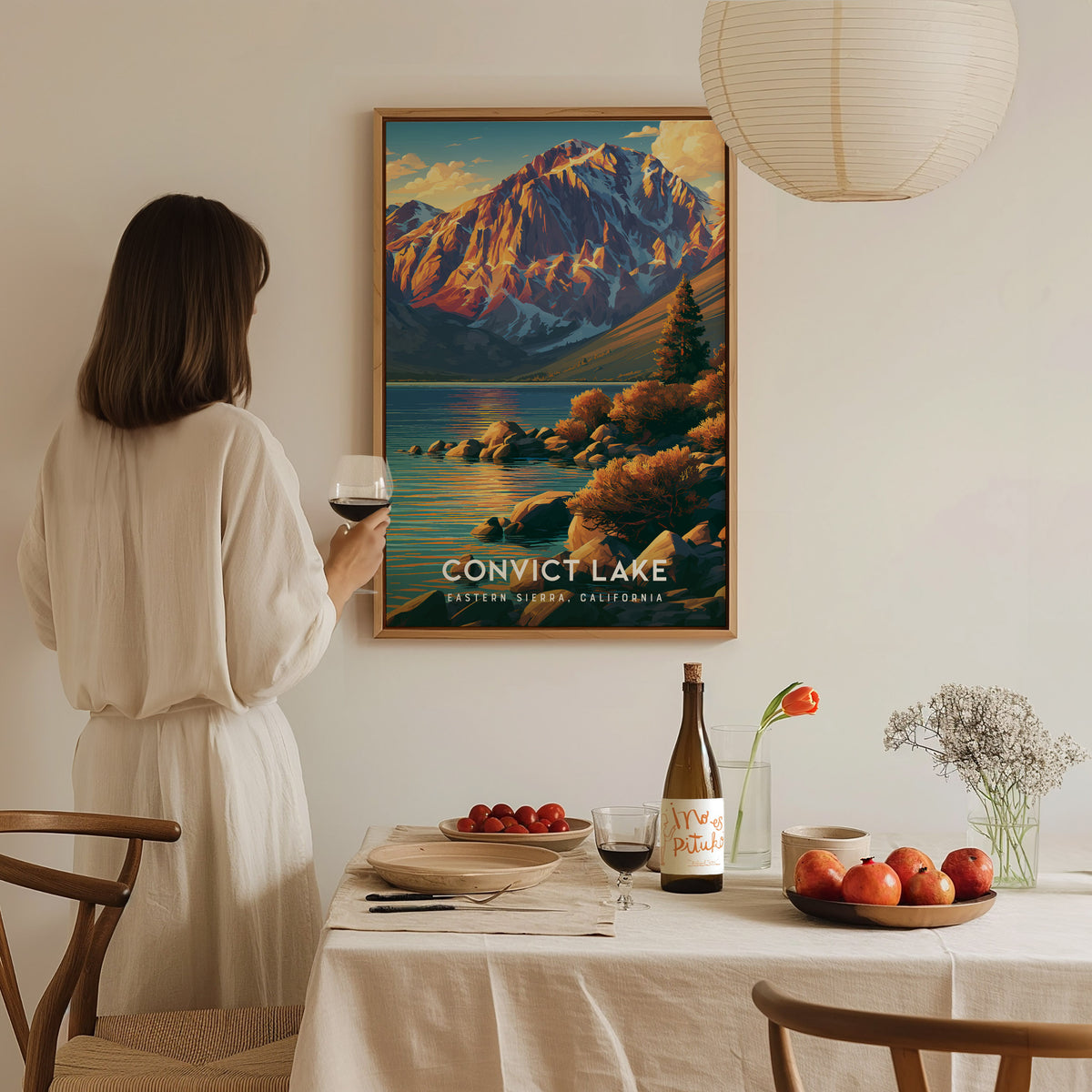 Convict Lake, Eastern Sierra, California Poster | Alpine Mountain Lake Travel Wall Art — styled in a modern interior